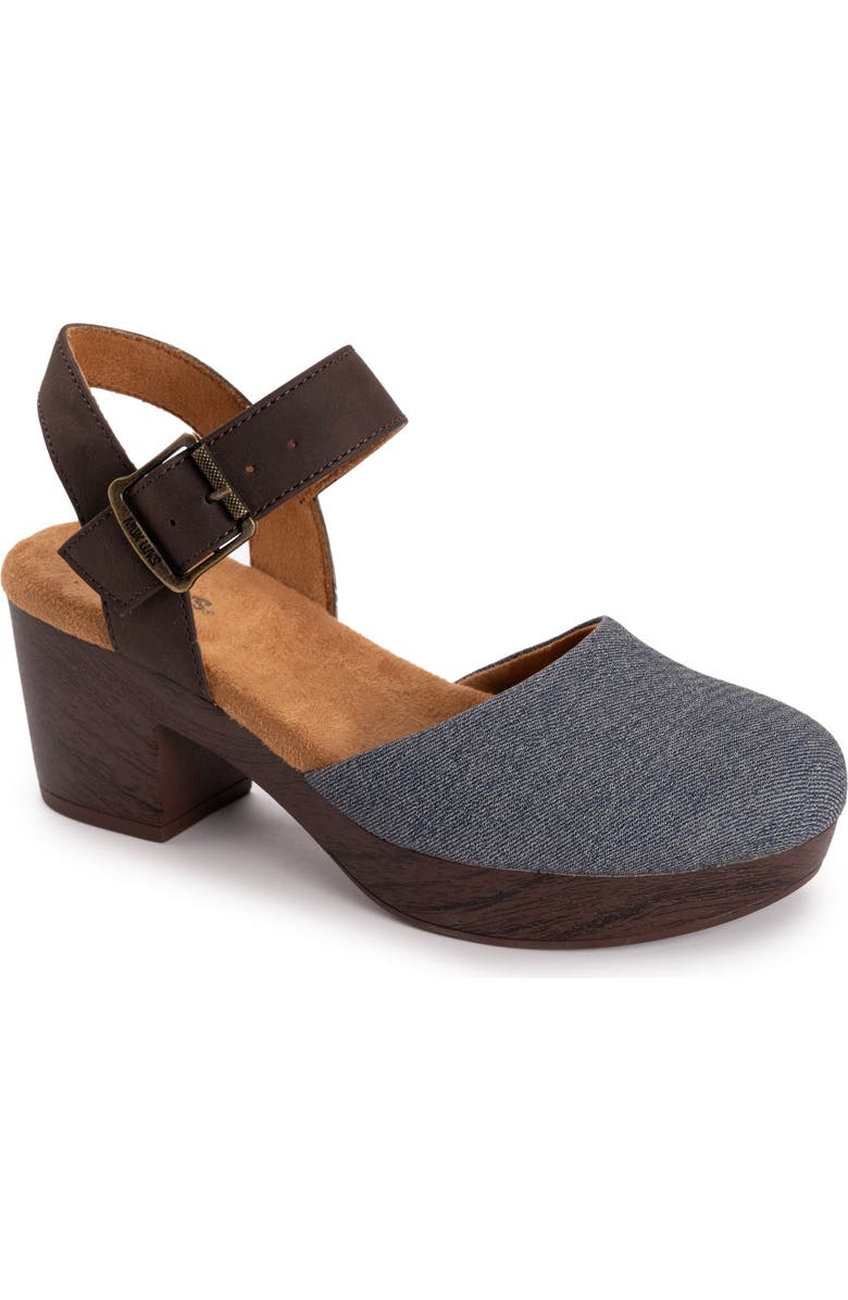 MUK LUKS Merritt Quarter Strap Clog, Main, color, Denim/ Dark Brown