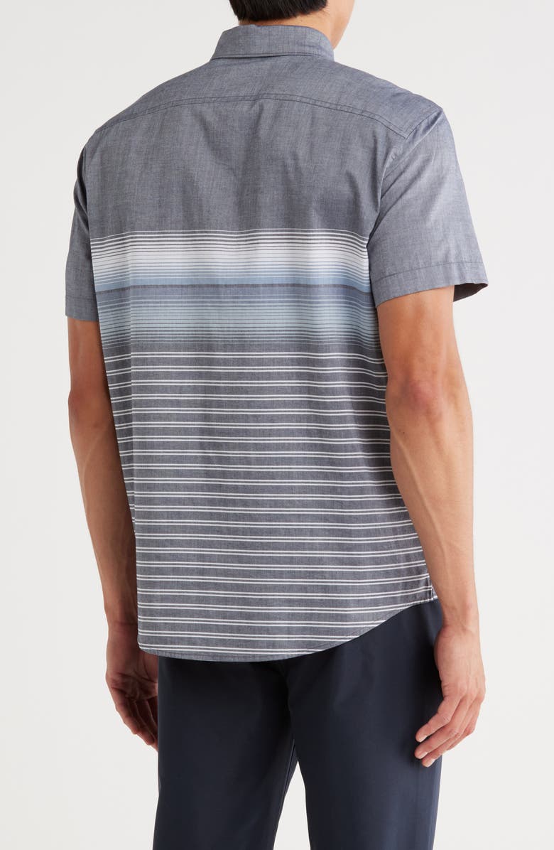 Original Penguin Gradient Stripe Short Sleeve Cotton Button-Up Shirt, Alternate, color, Dark Sapphire