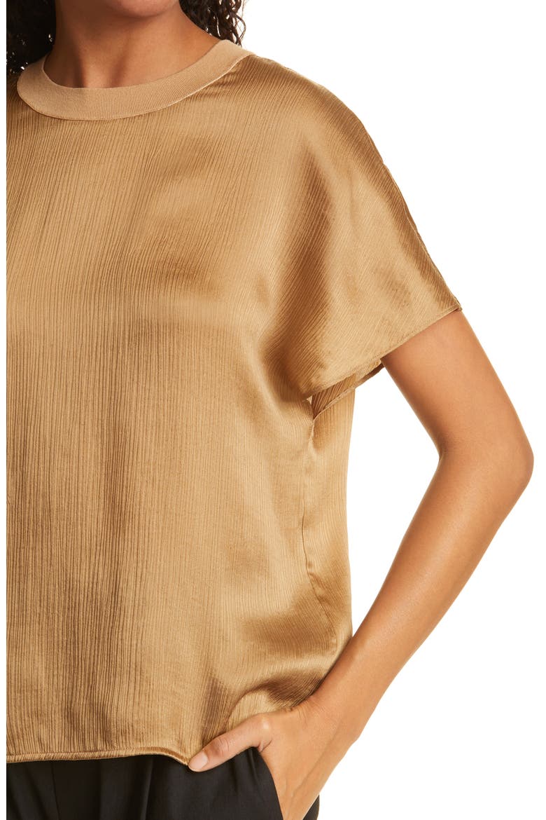 Flutter Sleeve Silk Top, Alternate, color, ALMOND