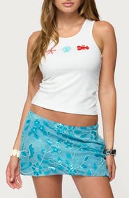EDIKTED Ocean Club Beaded Appliqué Rib Tank