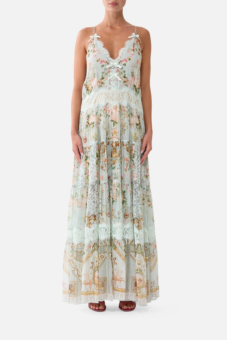 Trapeze Tiered Dress With Lining, Main, color, Wildflower Wunderland