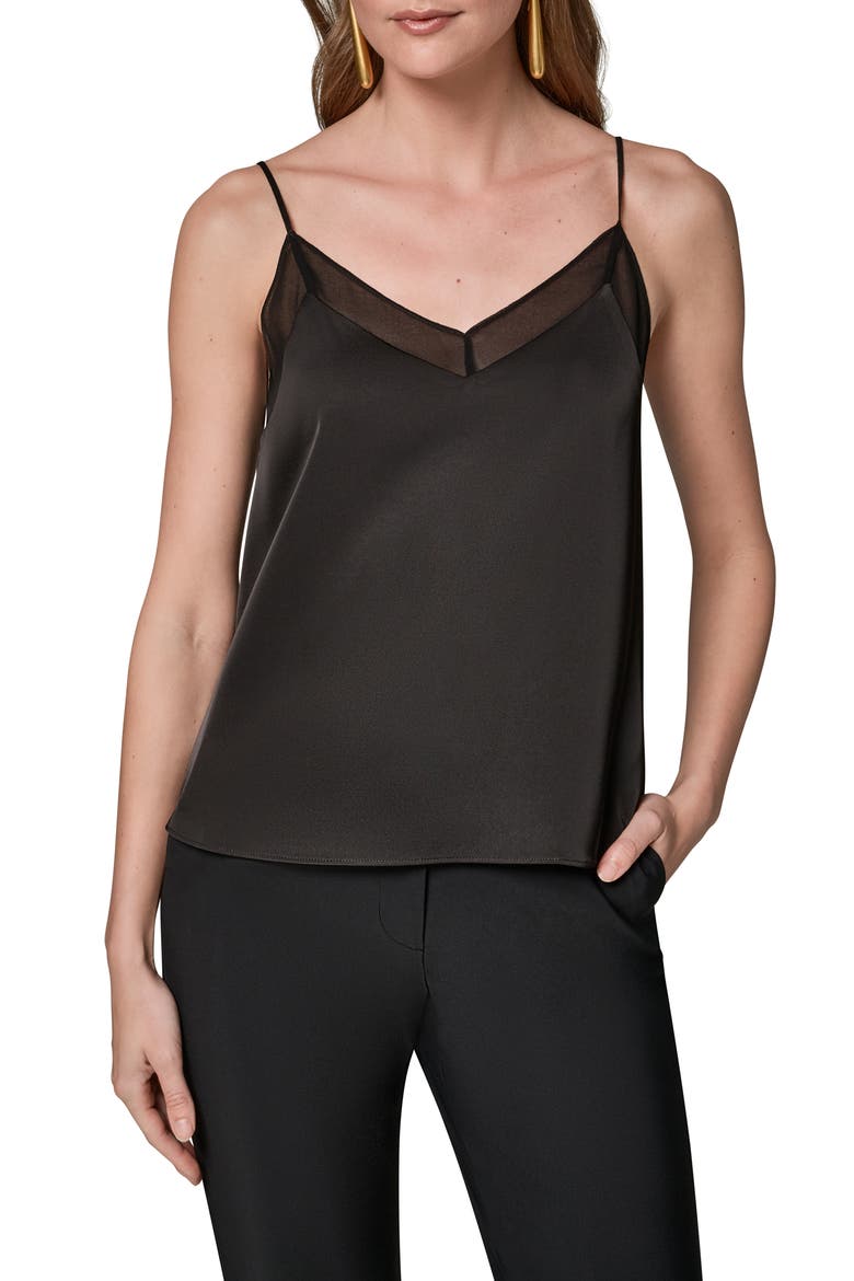 Mesh Trim Camisole, Main, color, BLACK