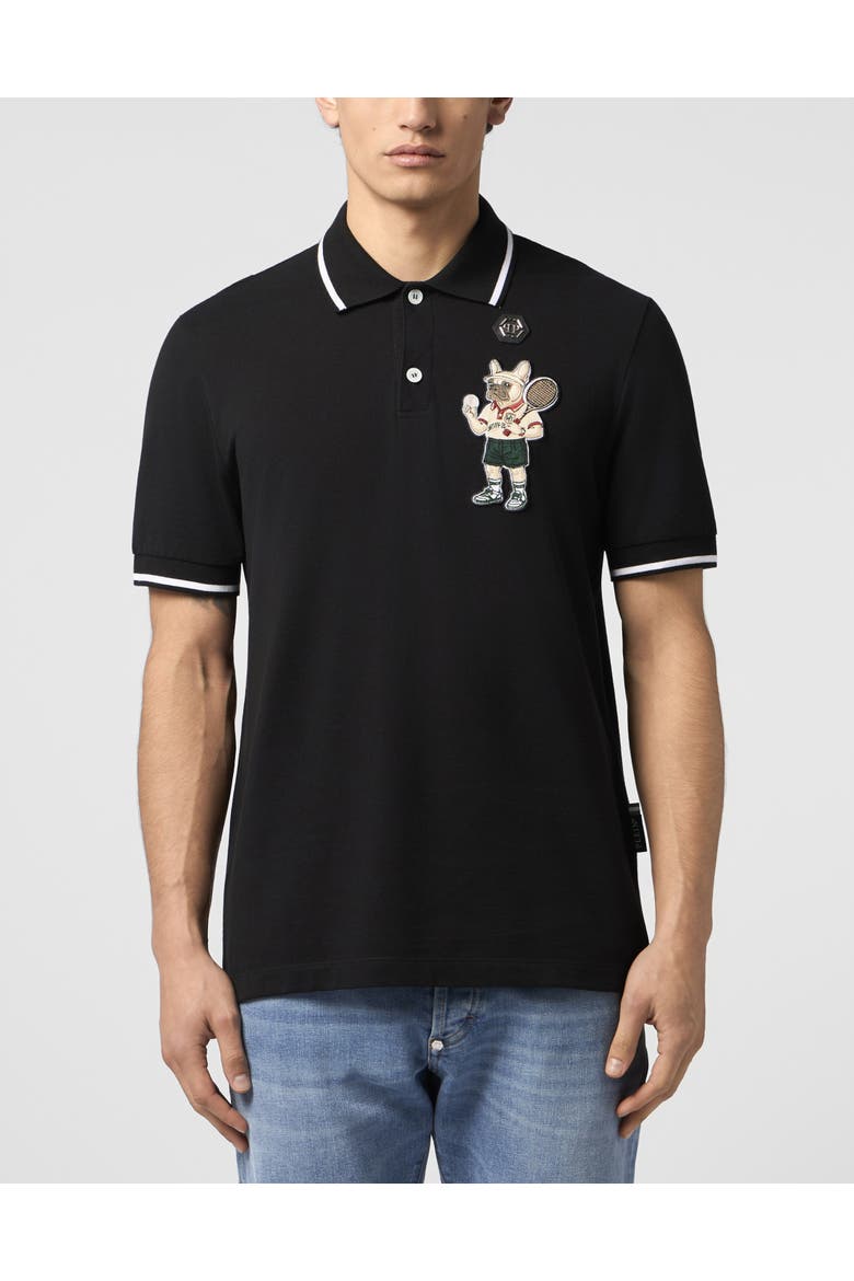 Polo T-Shirt New York Tennis Patch Men, Main, color, black