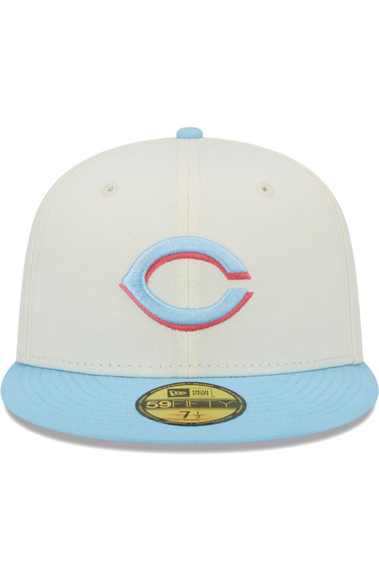 New Era Men's New Era Cream/Light Blue Cincinnati Reds Spring Color Two-Tone 59FIFTY Fitted Hat, Alternate, color, 