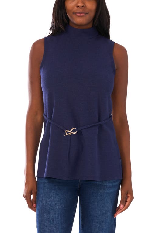 Vince Camuto Sleeveless Belted Mock Neck Top In Blue