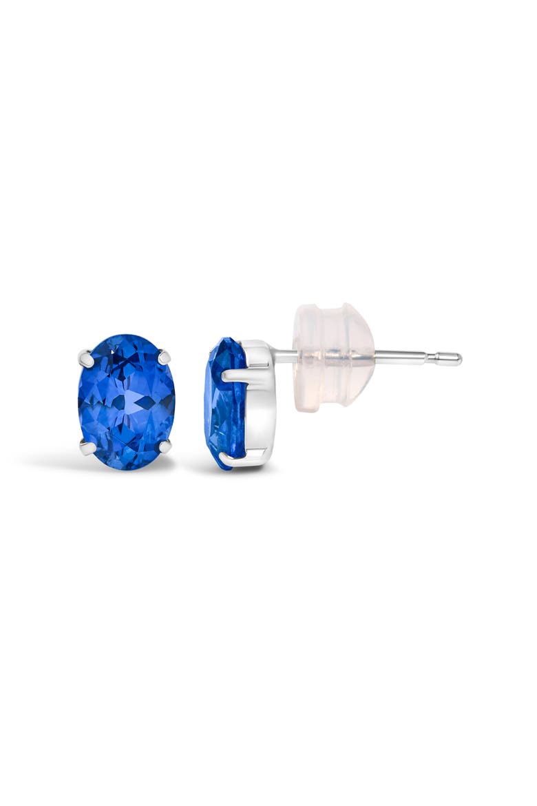 Platinum 5X7 MM Lab Created Blue Sapphire Oval Solitaire Stud Earrings, Alternate, color, Platinum