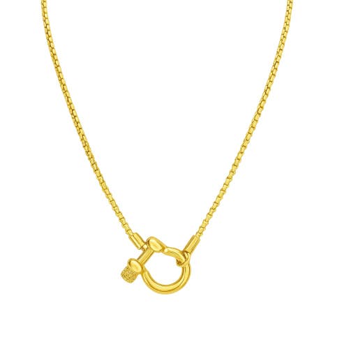 Hollywood Sensation Lucky Lock Carabiner Necklace Two Tone Mixed Metal Horseshoe Pendant Chain In Gold