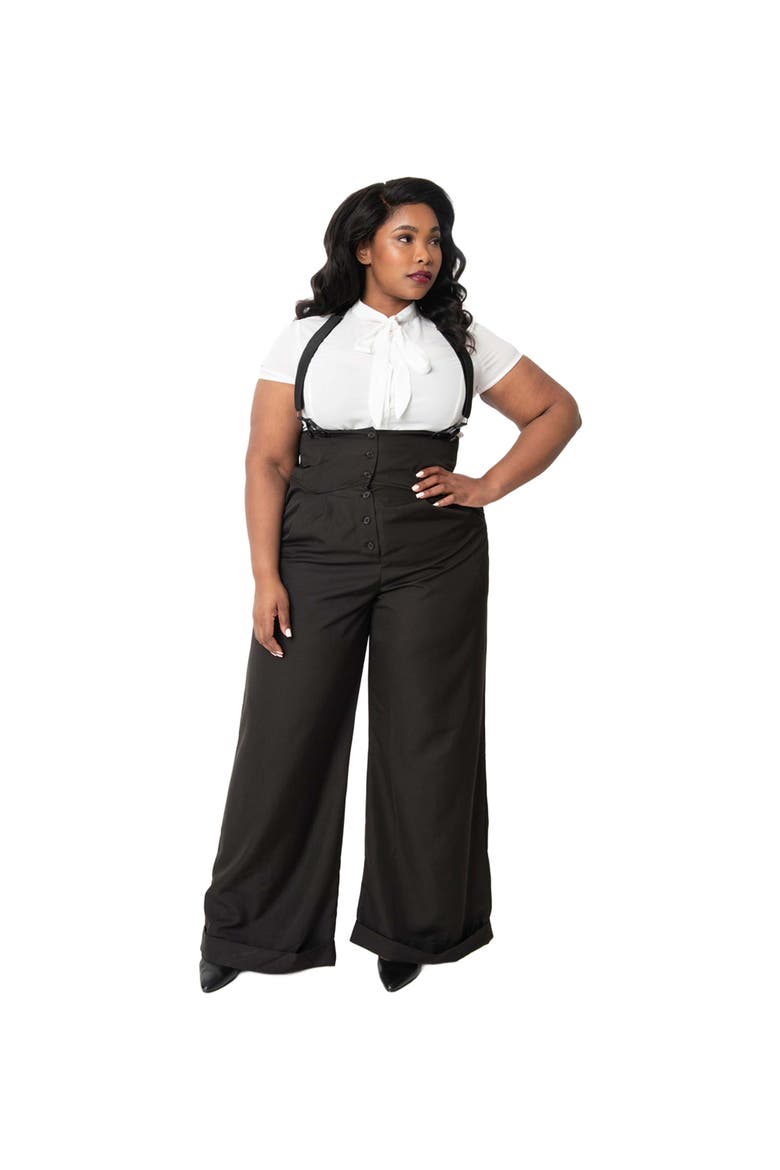 Plus Size Thelma High Waist Suspender Pants, Main, color, Black