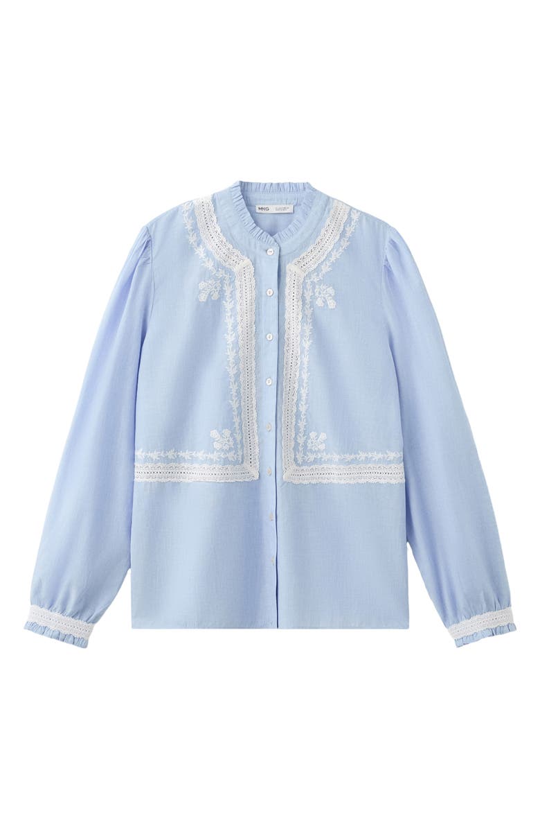 MANGO Floral Embroidered Lace Trim Button-Up Shirt, Alternate, color,