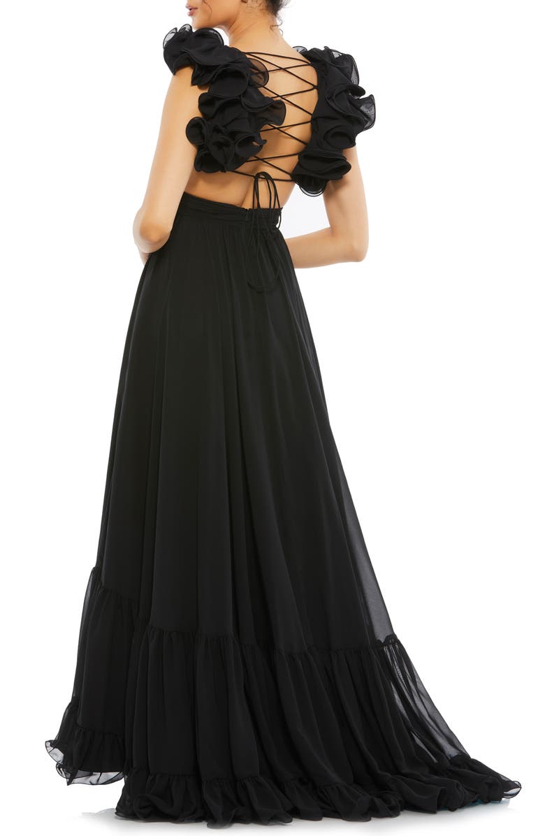 Mac Duggal Rosette Chiffon Cutout Empire Waist Gown, Alternate, color,