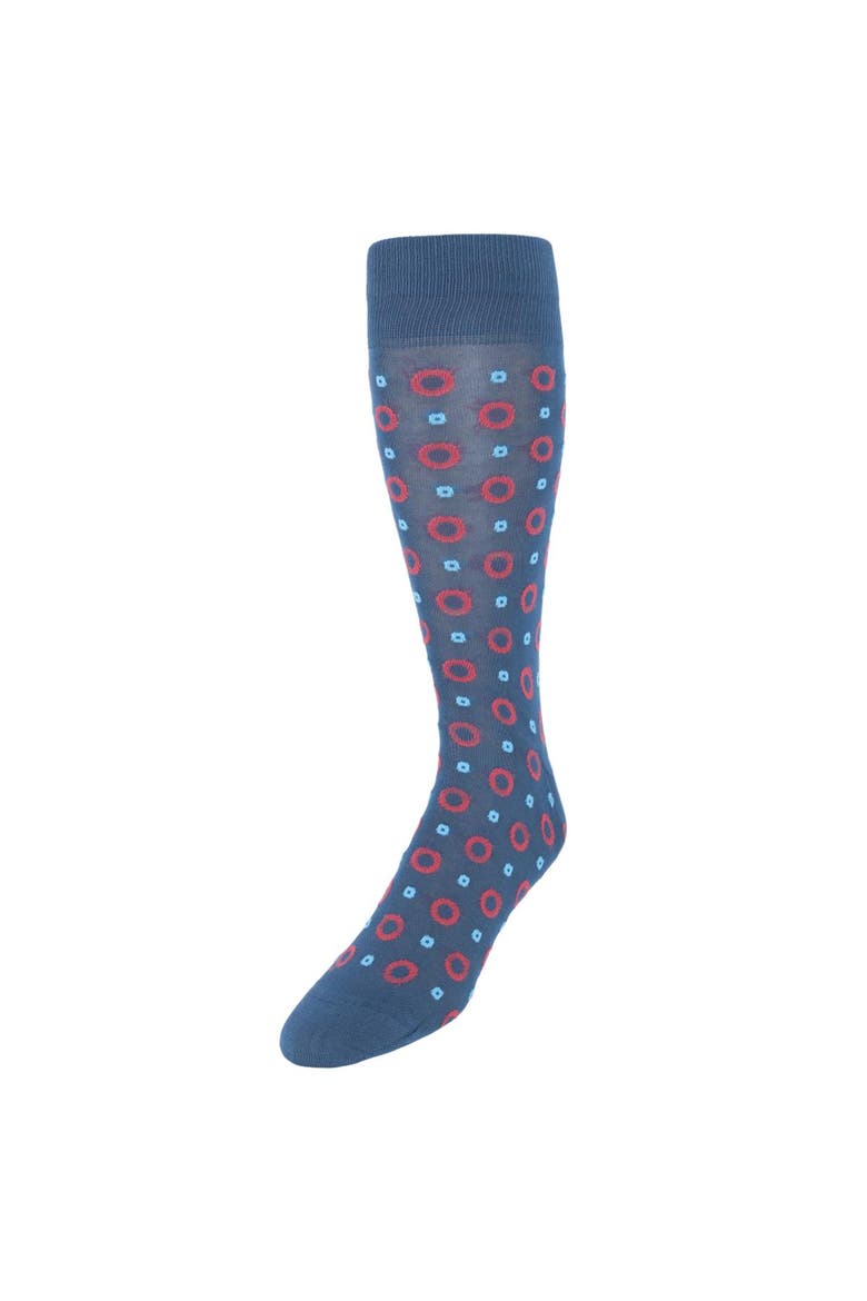 Redondo Circular Patterned Mid-Calf Mercerized Cotton Socks, Main, color, Blue