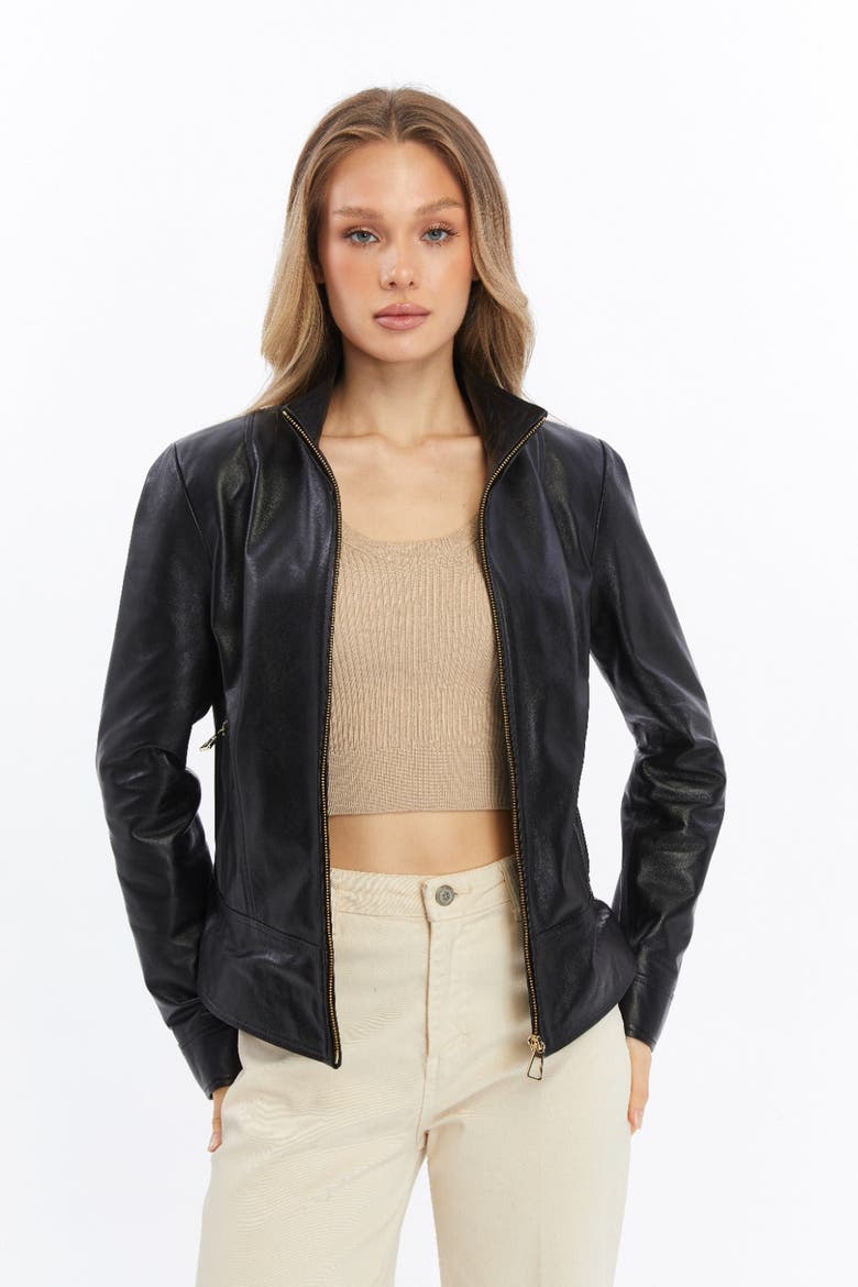 Blythe Leather Jacket, Alternate, color, Black