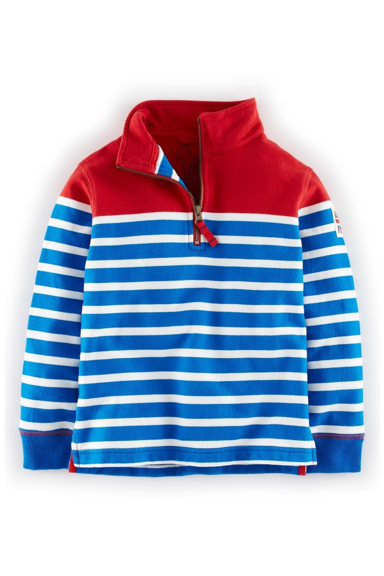 Half Zip Sweatshirt, Main, color, RED/ PARADISE BLUE STRIPE