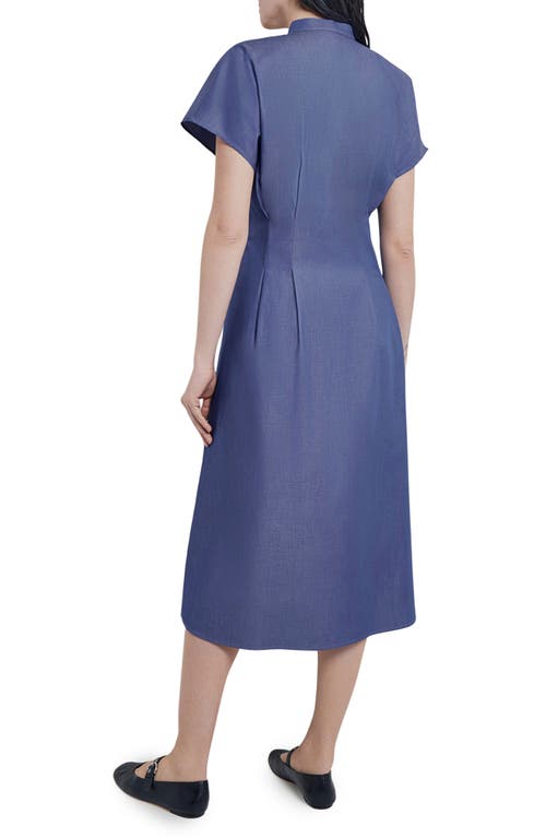 Misook Stand Collar Button Front Midi Dress In Mazarine