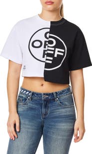 L/AB C/O OFF-WHITE Spliced Graphic Cropped T-Shirt