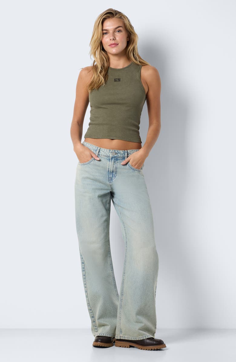 Noisy may Shania Embroidered Rib Tank Top, Alternate, color, Kalamata Acid Wash