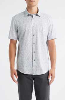 Bugatchi Miles OoohCotton® Leaf Print Short Sleeve Button-Up Shirt