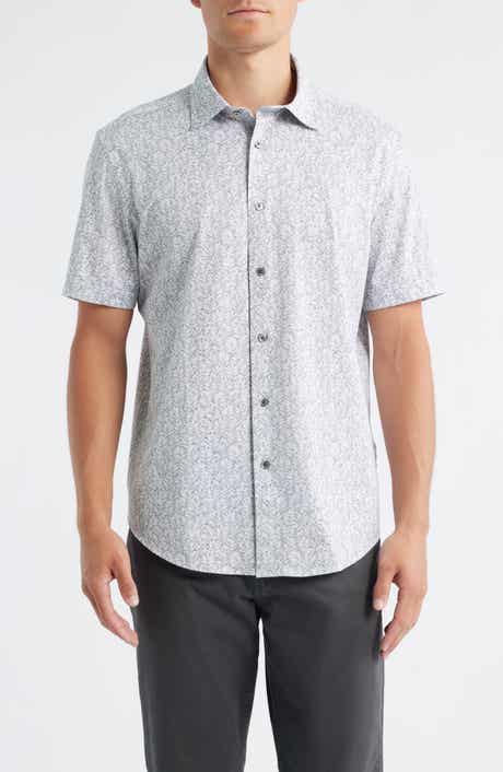 Bugatchi Miles OoohCotton® Leaf Print Short Sleeve Button-Up Shirt
