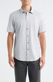 Bugatchi Miles OoohCotton® Leaf Print Short Sleeve Button-Up Shirt