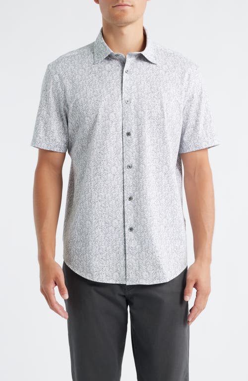 Bugatchi Miles Ooohcotton® Leaf Print Short Sleeve Button-up Shirt In Gray