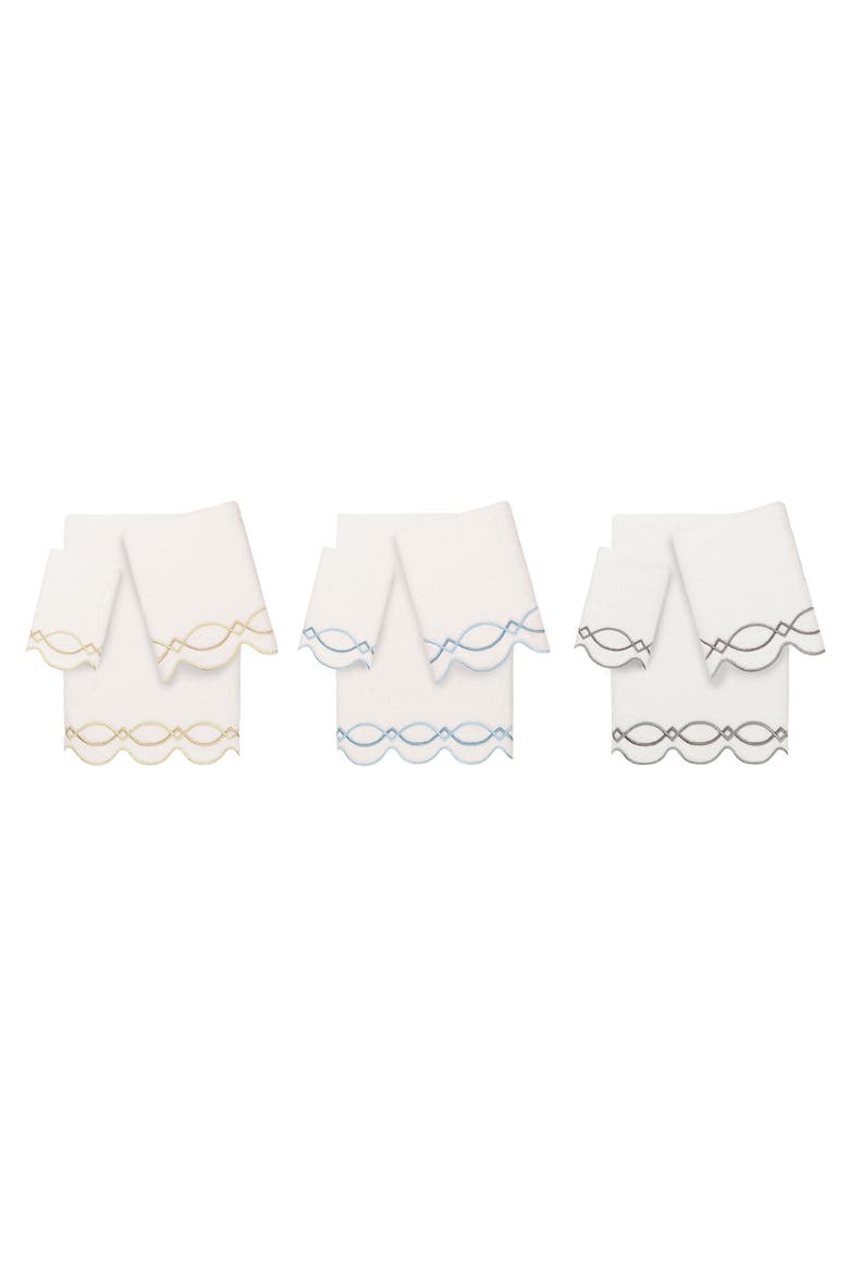Diamond Chain Scallop 3-Piece Towel Set, Alternate, color, WHITE/ BEIGE