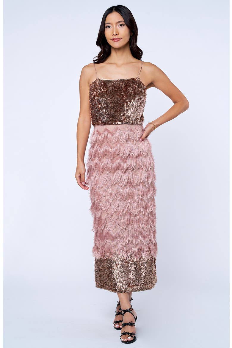 Olivera Fringe & Sequin Dress, Alternate, color, CHAMPAGNE