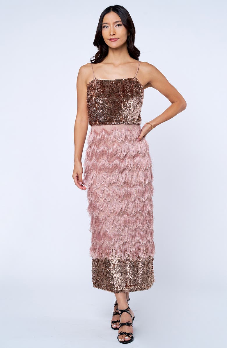 CIEBON Olivera Fringe & Sequin Dress, Alternate, color, Champagne