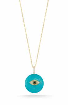 Cubic Zirconia & Synthetic Turquoise Disc Pendant Necklace