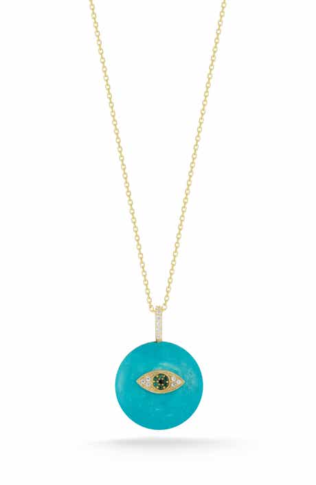 SPHERA MILANO Cubic Zirconia & Synthetic Turquoise Disc Pendant Necklace