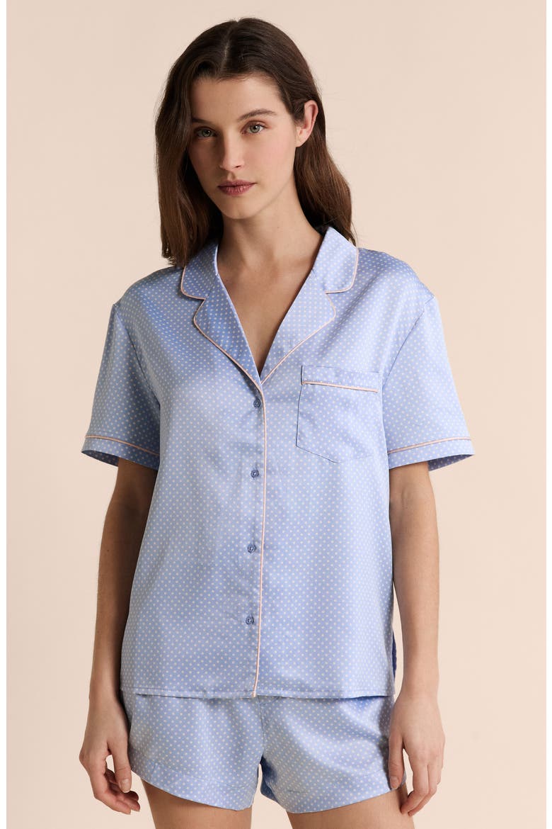 Abel Short Sleeve Chemise Button-Up Pajama Shirt, Alternate, color, PRINTED GREEN BLUE