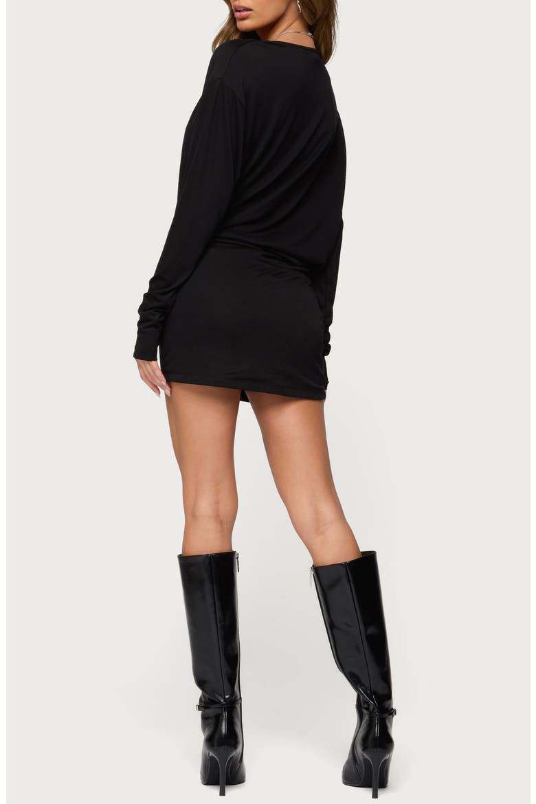 Romelia Cowl Neck Long Sleeve Minidress, Alternate, color, BLACK