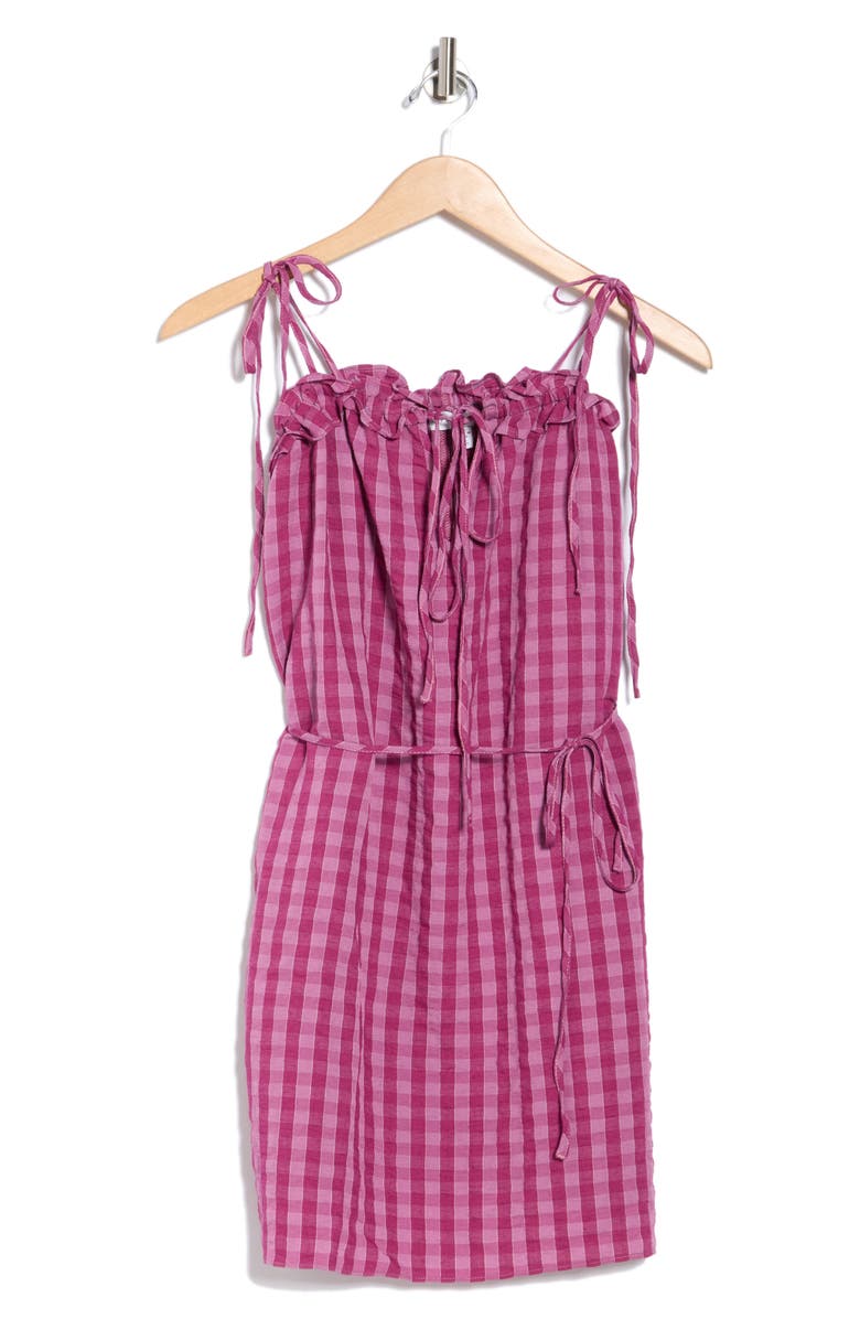 Topshop Gingham Mini Sundress, Alternate, color, Bright Pink