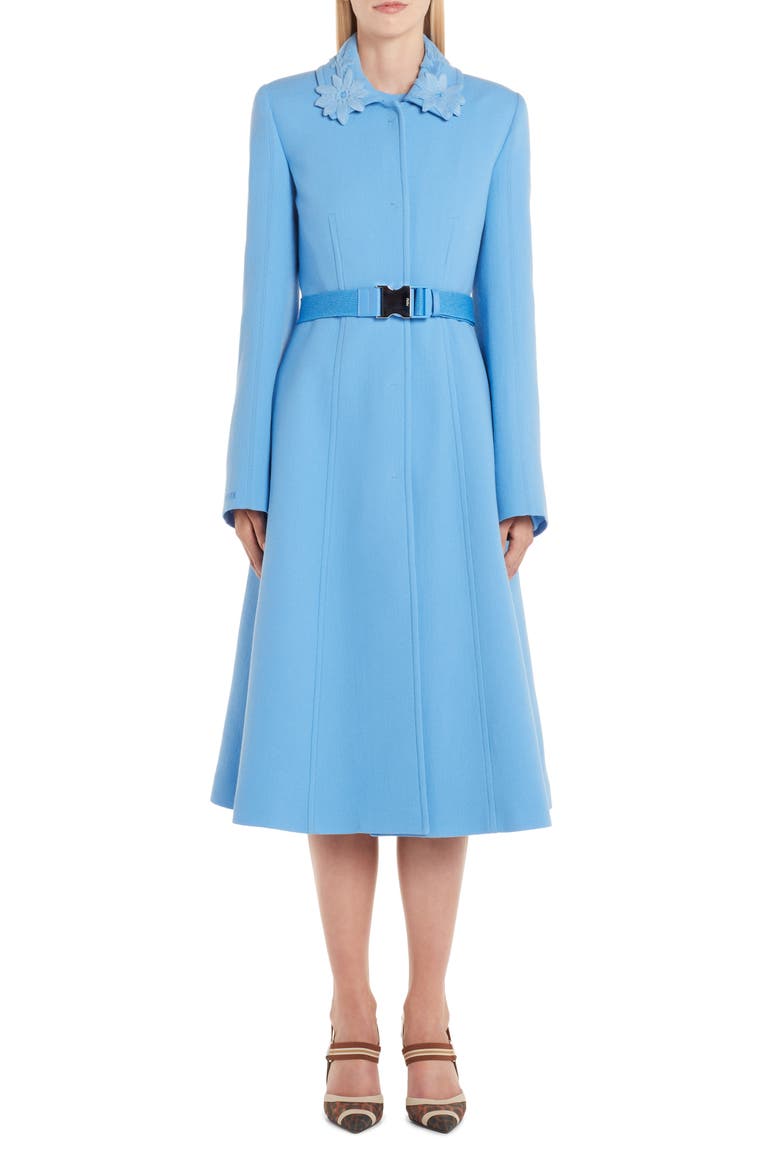 Wool Crepe Coat with Genuine Mink Fur Trim, Main, color, ANTIGUA BLUE