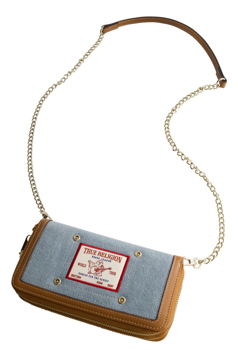 Buddha Patch Double Zip Chain Wallet, Alternate, color, DENIM
