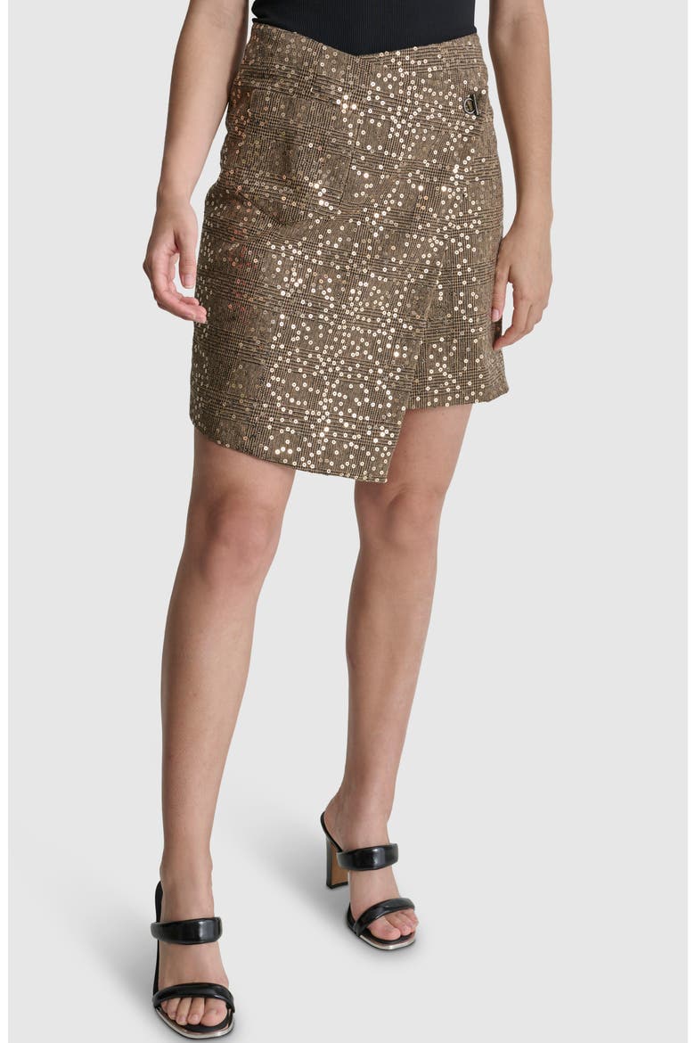 Plaid Sequin Wrap Miniskirt, Main, color, BLACK GOLD