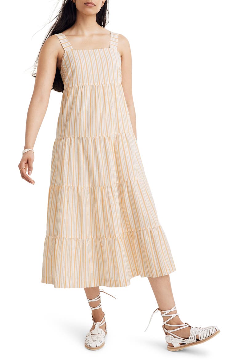 Stripe Button Back Tiered Midi Dress, Main, color, APRIL STRIPE POLLEN