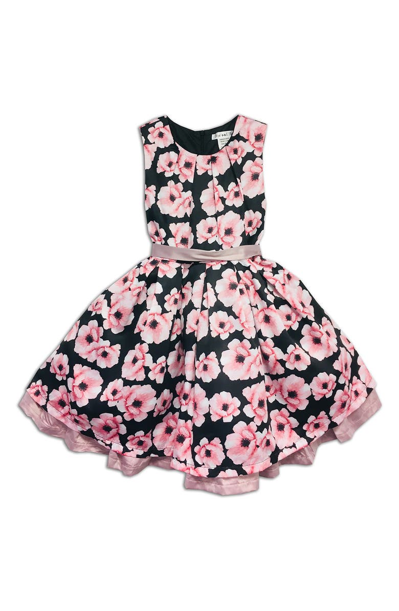 JOE-ELLA Kids' Melrose Floral Sleeveless Dress, Main, color, Black