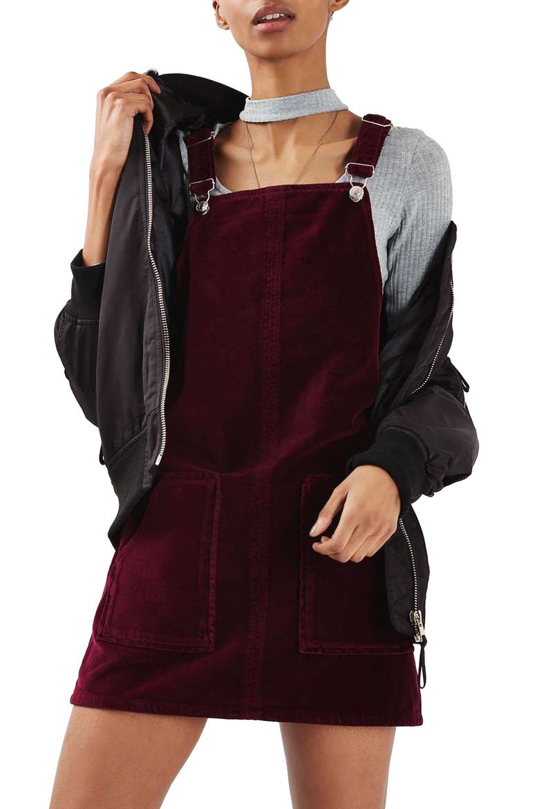 Velvet Pinafore Dress, Main, color, BURGUNDY