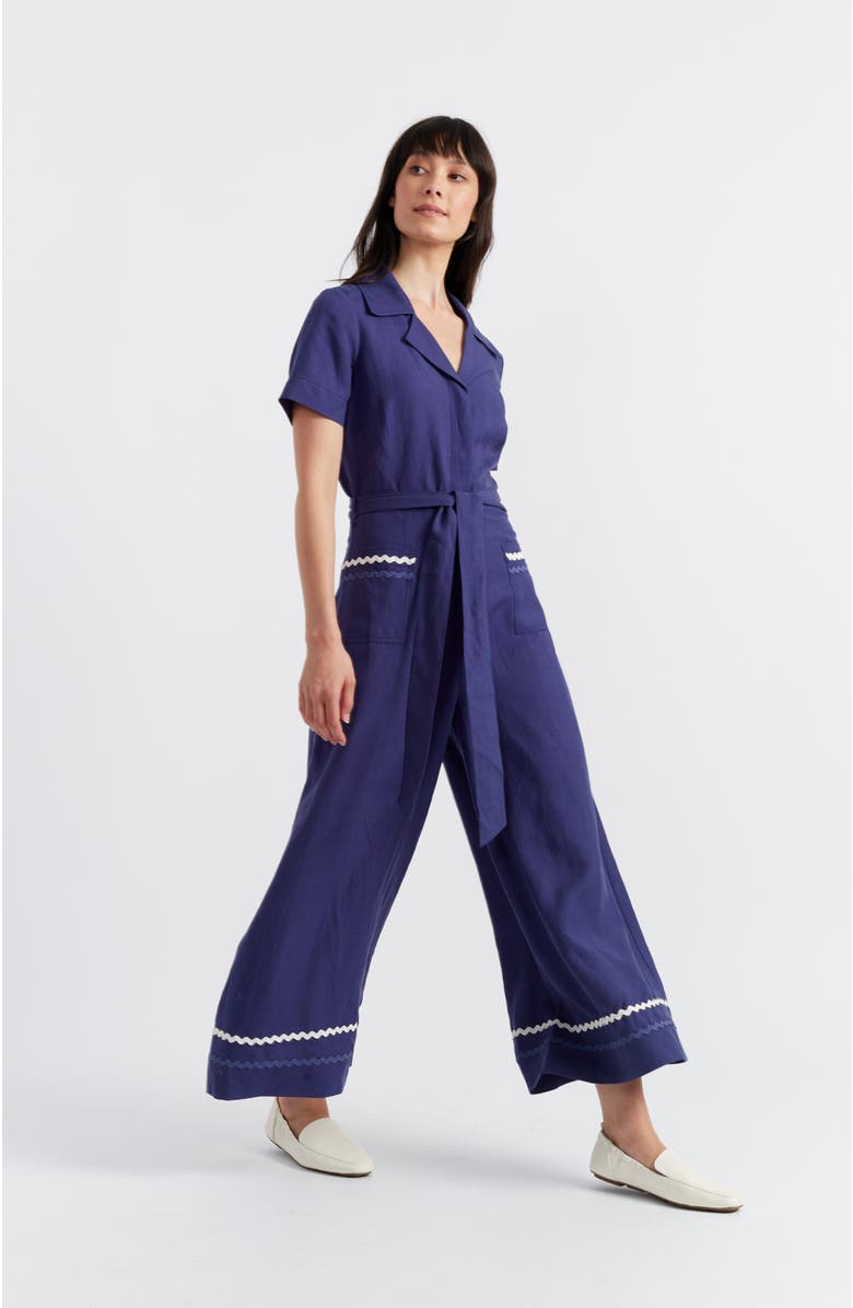 Chinti & Parker Linen Blend La Mer Jumpsuit, Main, color, Admiral Blue
