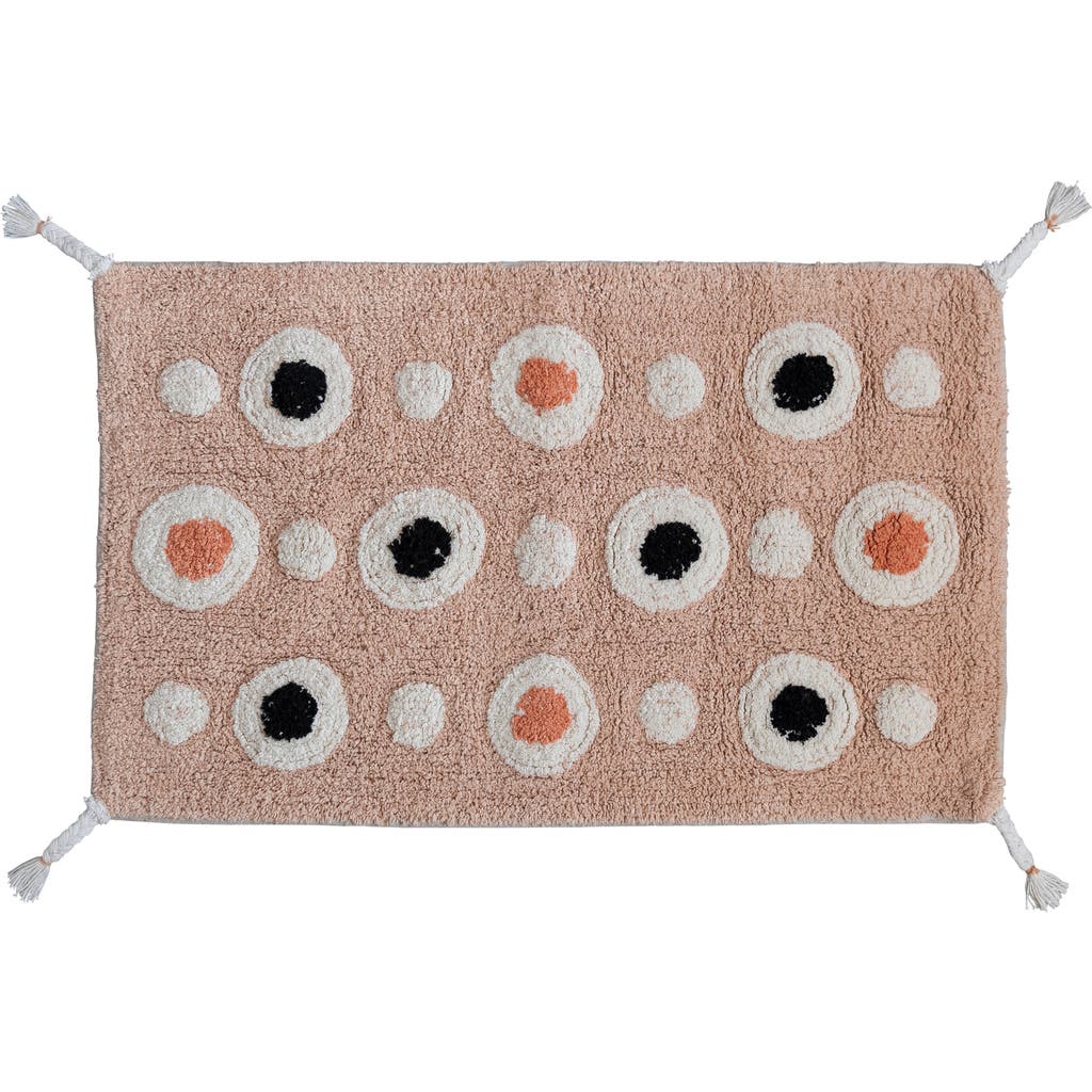 Storied Home Boho Cotton Tufted Bath Mat With Circle Pattern And Tassels In Pink