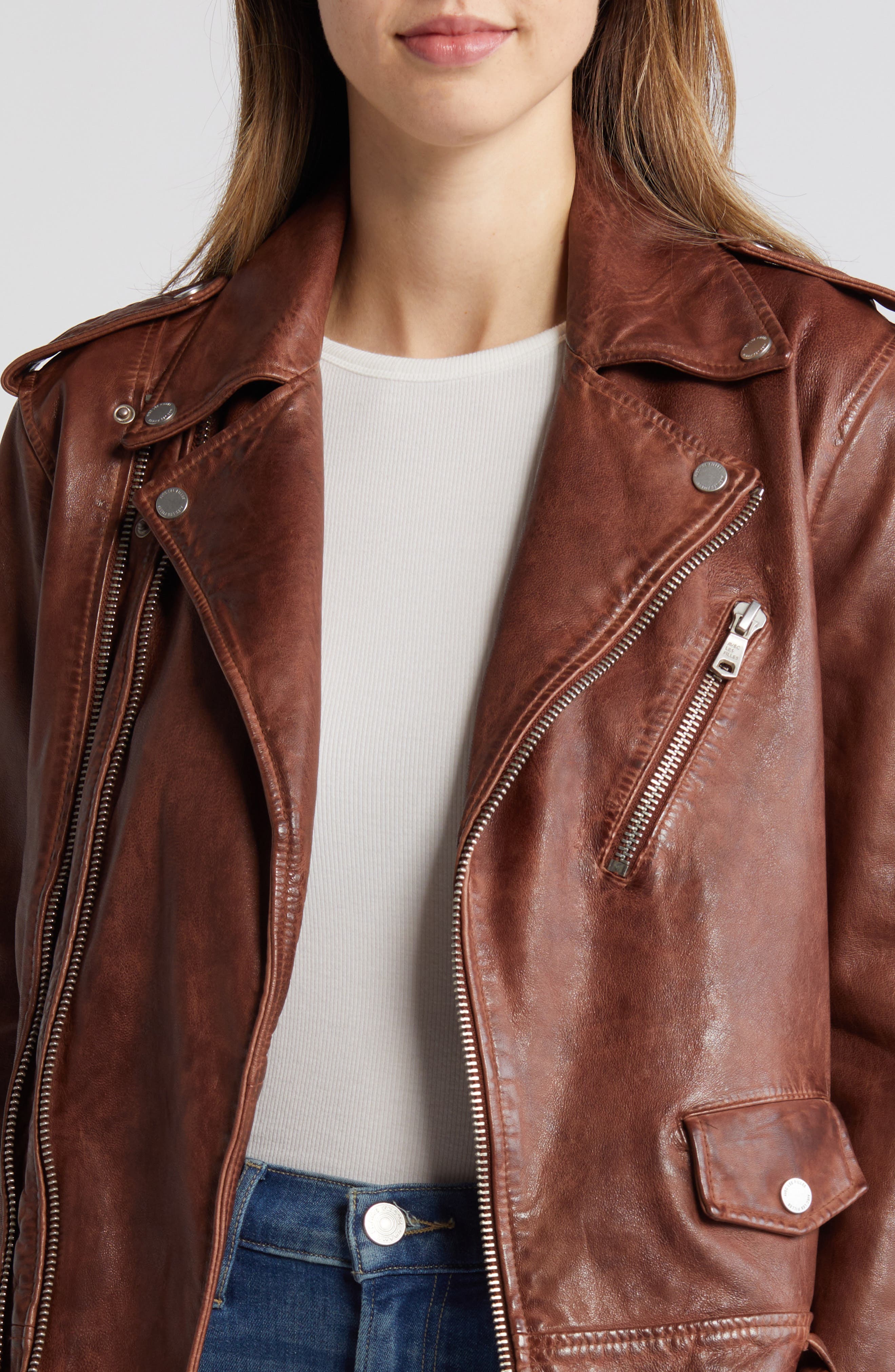Avec Les Filles Lambskin Leather Double Zip Moto Jacket (Women ...