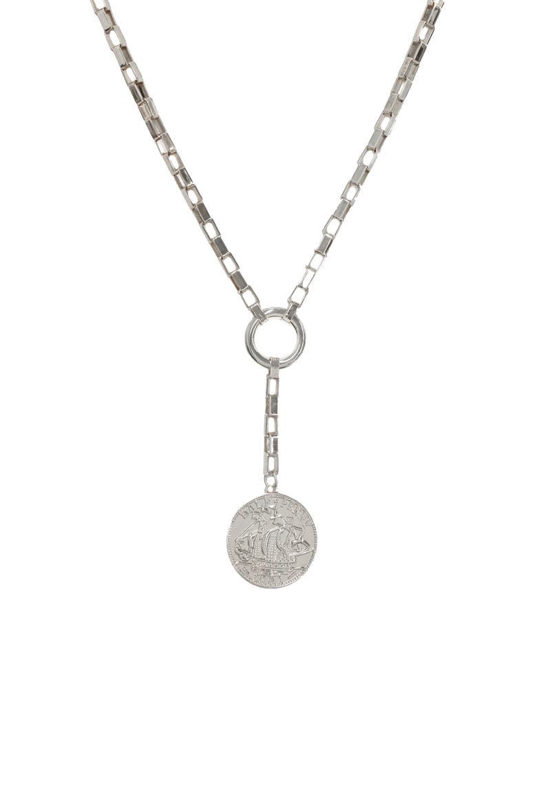 Large Coin Lariat Necklace, Main, color, SILVER