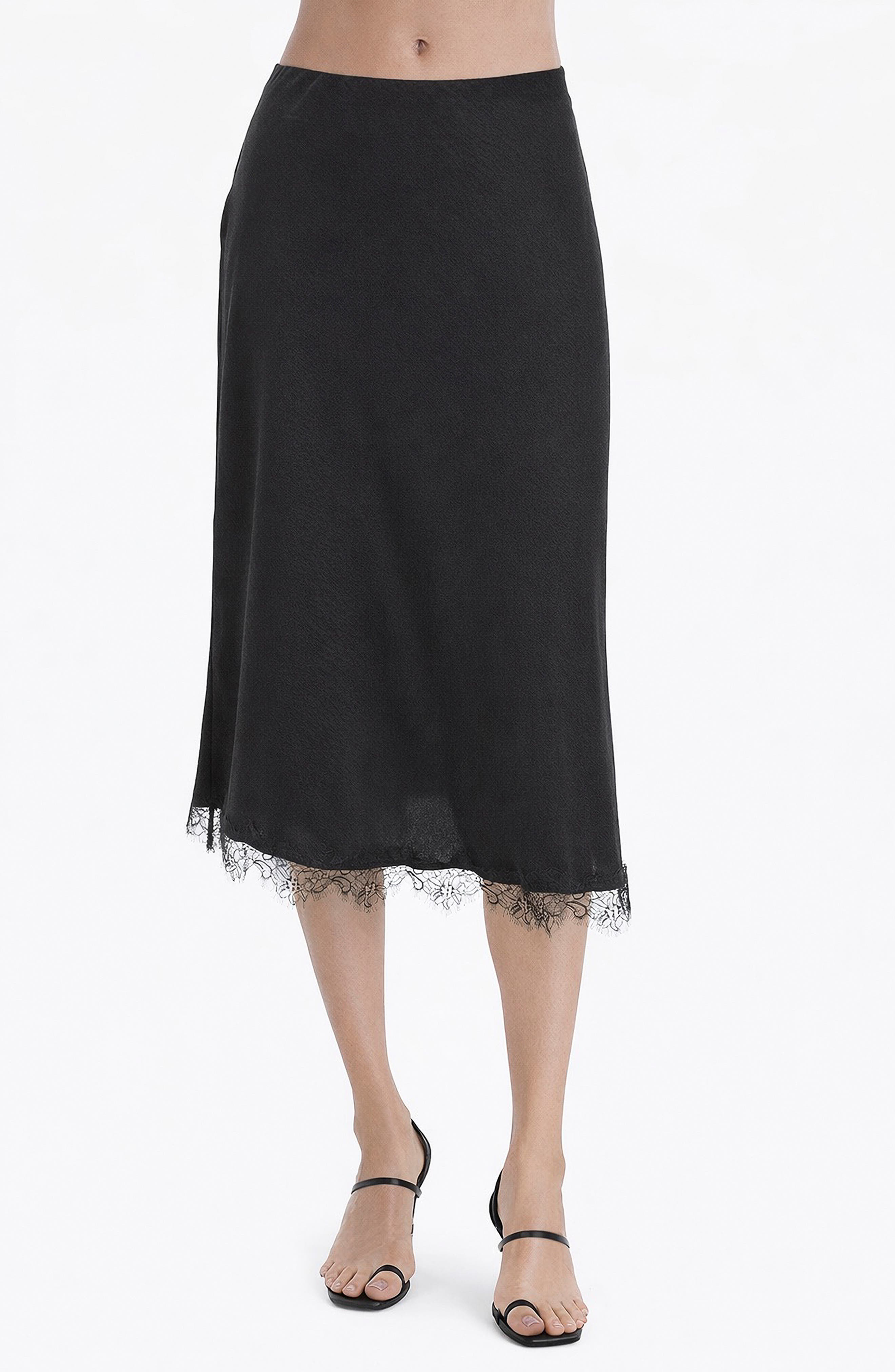 TASH AND SOPHIE Lace Trim Satin Midi Skirt
