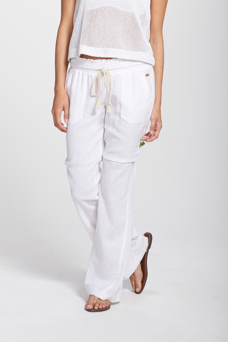 Oceanside Linen Blend Drawstring Pants, Main, color, BRIGHT WHITE