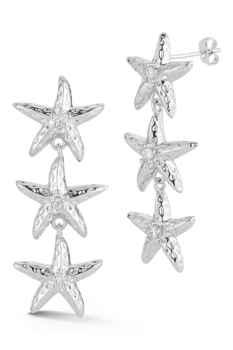 Starfish Cubic Zirconia Drop Earrings, Main, color, SILVER