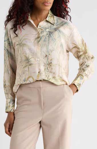 Tropical Printed Long Sleeve Button Front Shirt