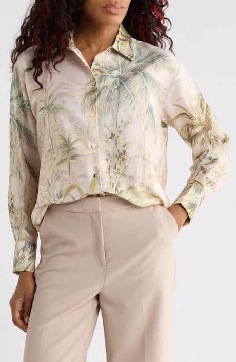 Tropical Printed Long Sleeve Button Front Shirt