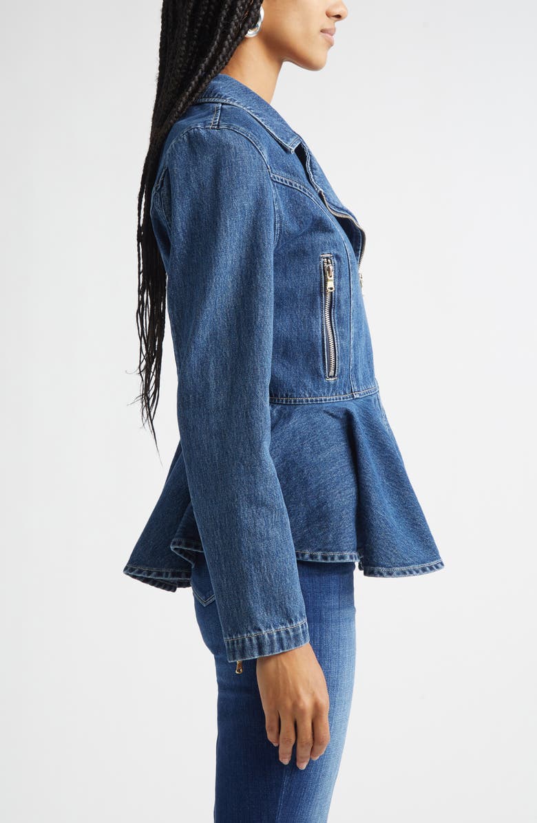L'AGENCE Moxie Denim Peplum Biker Jacket, Alternate, color, Norton