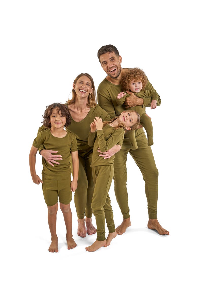 Footed Cotton Pajamas Matching Family Coordinated Solid Colors, Alternate, color, Olive