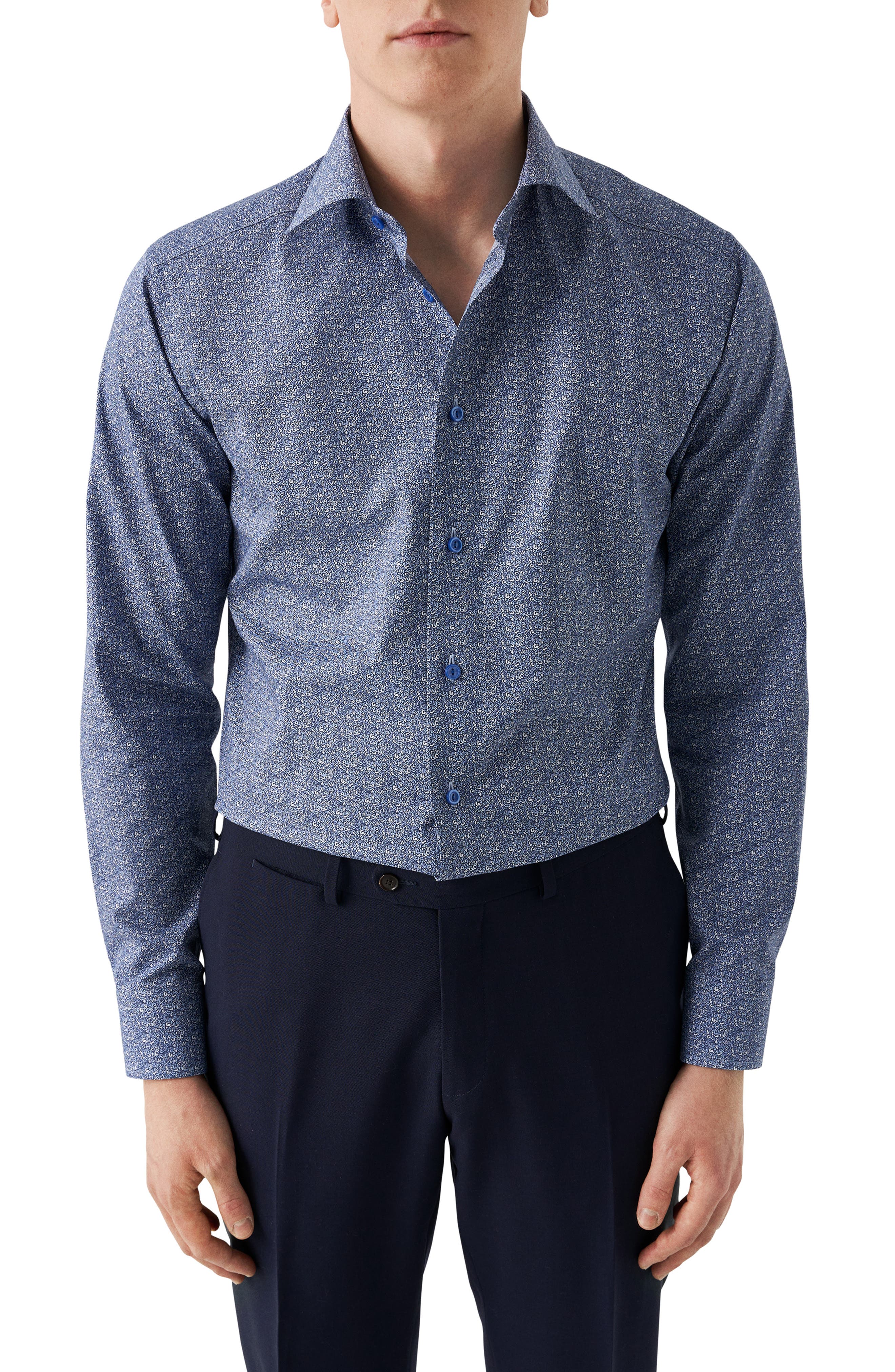 Eton Slim Fit Micro Paisley Cotton Twill Dress Shirt